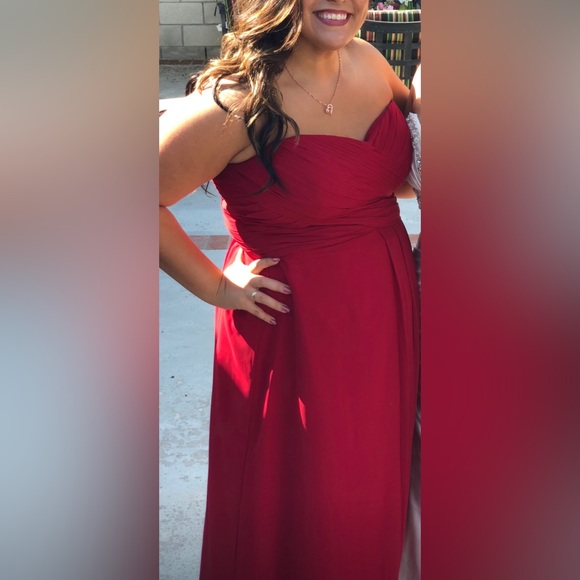 WINE STRAPLESS BRIDESMAID DRESS - Picture 1 of 15